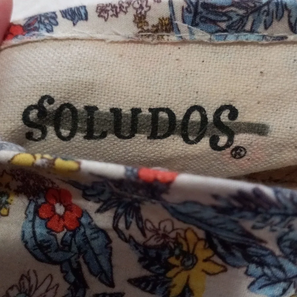 Soludos Floral Espadrille Flats Size 10.5 Canvas Jute Slip On Shoes